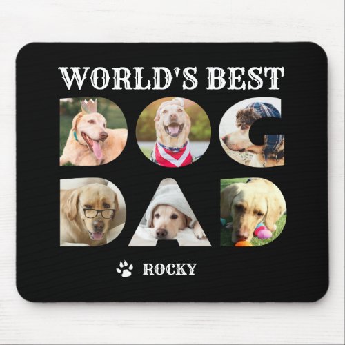 Worlds Best Dog Dad 6 Photo Collage Black Mouse Pad