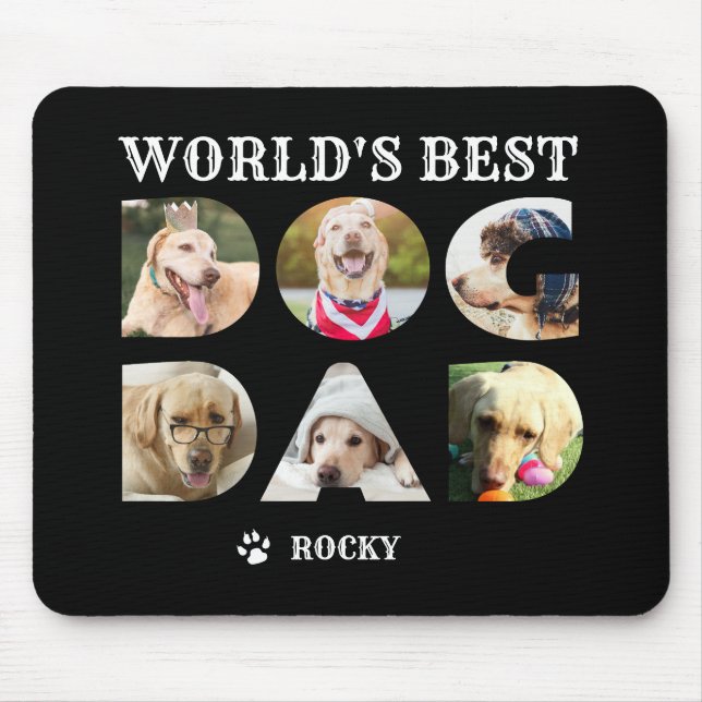 World's Best Dog Dad 6 Photo Collage Black Mouse Pad (Front)