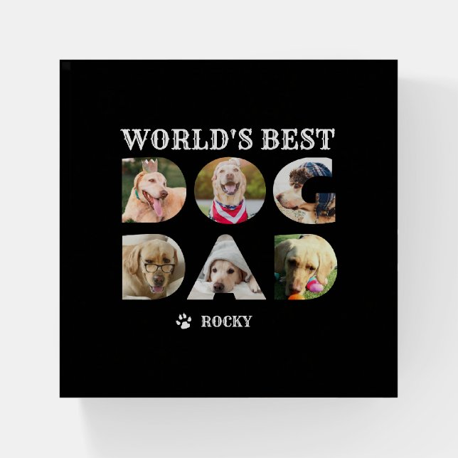 World's Best Dog Dad 6 Photo Collage Black Paperweight (Front)