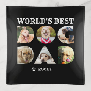 World's Best Dog Dad 6 Photo Collage Black Trinket Tray