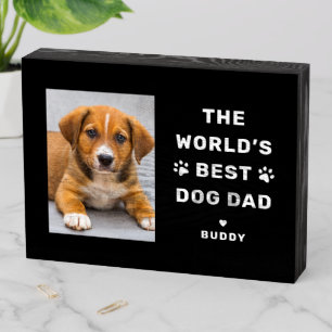 Worlds Best Dog Dad Black Custom Photo Wooden Box Sign