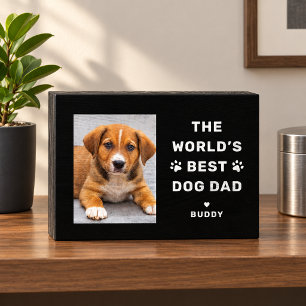 Worlds Best Dog Dad Black Pet Photo Wooden Box Sign
