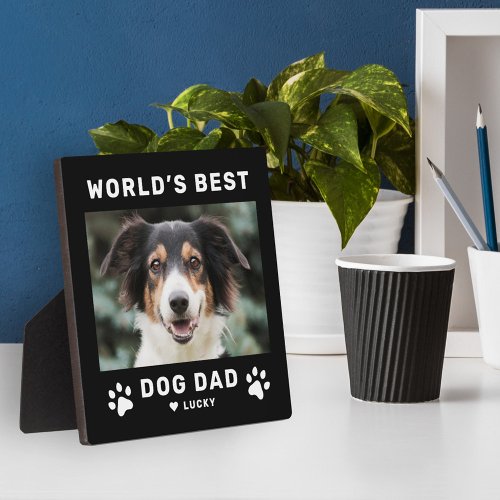 Worlds Best Dog Dad Black Square Custom Photo Plaque