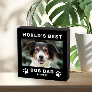 Worlds Best Dog Dad Black Two Photo Wooden Box Sign