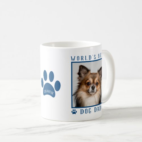 Worlds Best Dog Dad Blue Paw Print Name Pet Photo Coffee Mug