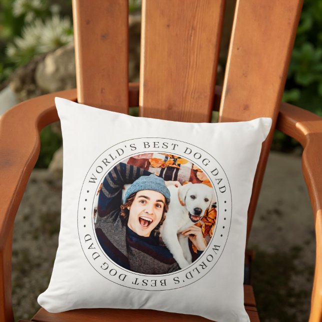 World's Best Dog Dad Classic Simple Photo Throw Pillow (Creator Uploaded)