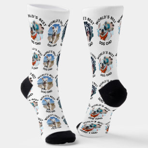 World's Best Dog Dad – Custom 3 Dog Photos white Socks
