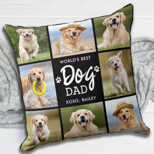 World's Best DOG DAD Custom 8 Photo Collage Throw Pillow