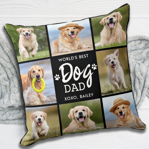 Worlds Best DOG DAD Custom 8 Photo Collage Throw Pillow