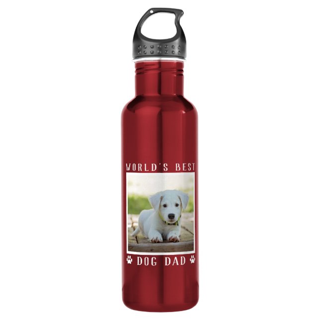 World's Best Dog Dad Custom Pet Photo Stainless Steel Water Bottle (Front)