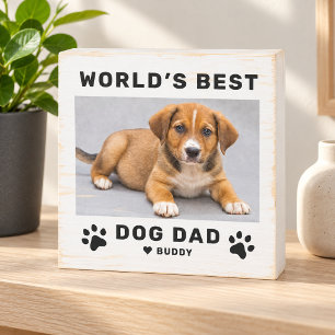Worlds Best Dog Dad Custom Pet Photo Wooden Box Sign