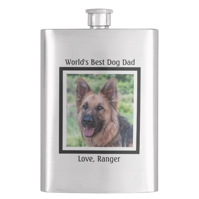 World's Best Dog Dad - Cute Custom Pet Photo Flask (Front)