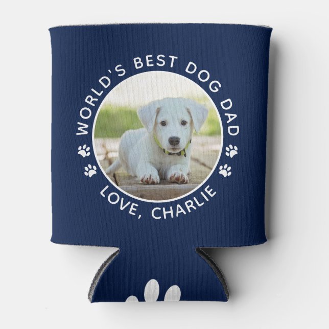World's Best Dog Dad Cute Personalized Pet Photo Can Cooler (Front)