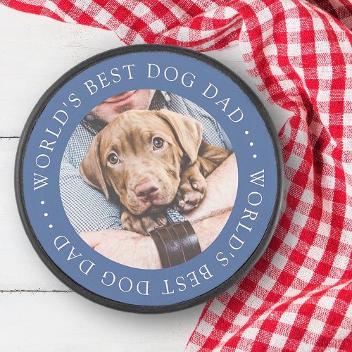 Worlds Best Dog Dad Elegant Simple Custom Photo Hockey Puck