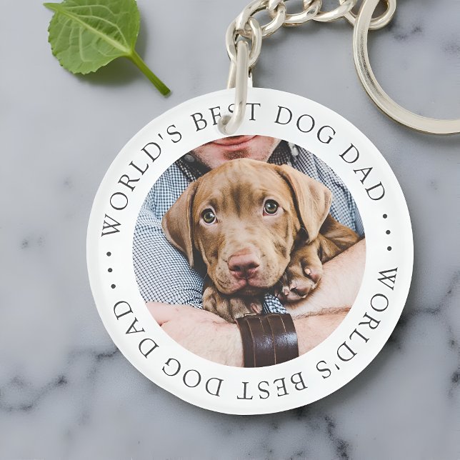 World's Best Dog Dad Elegant Simple Custom Photo Keychain (Creator Uploaded)