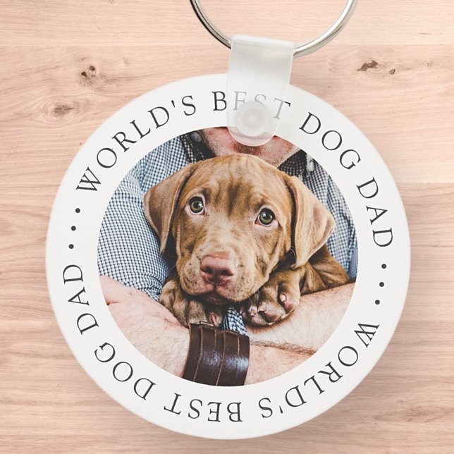 World's Best Dog Dad Elegant Simple Custom Photo Keychain (Creator Uploaded)
