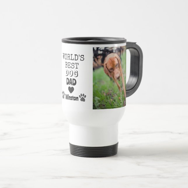 World's Best Dog Dad Heart Paw 2 Photo Travel Mug (Front Right)