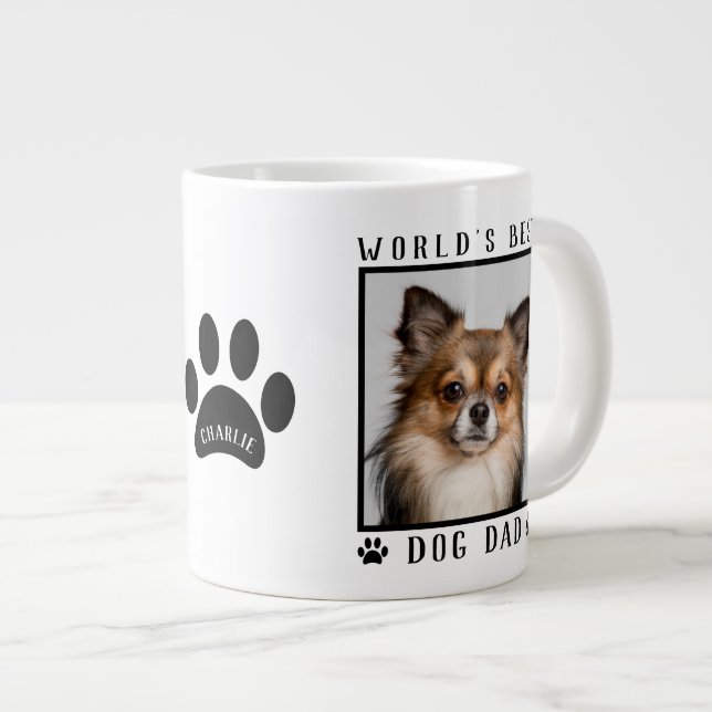 World's Best Dog Dad Name Paw Prints Pet Photo Giant Coffee Mug (Front Right)