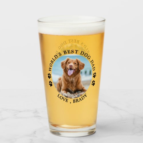 Worlds Best Dog Dad Paw Prints Custom Pet Photo G Glass