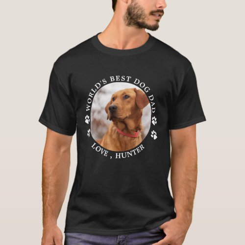 Worlds Best Dog Dad Paw Prints Custom Pet Photo T_Shirt