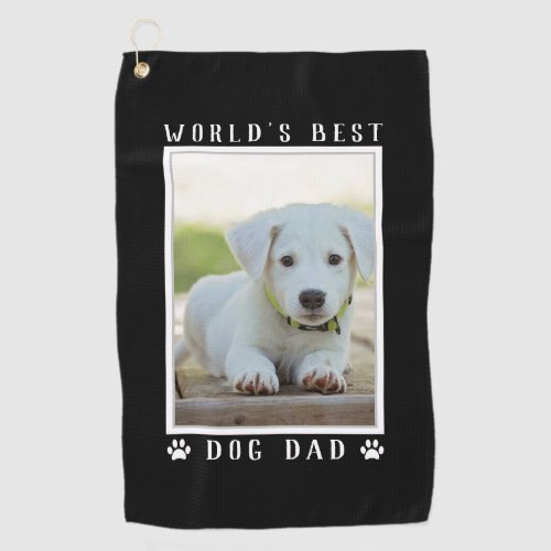 Worlds Best Dog Dad Paw Prints Pet Photo Black Golf Towel