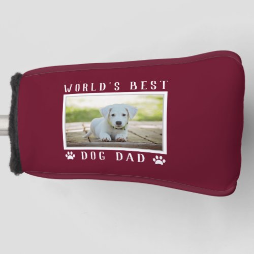 Worlds Best Dog Dad Paw Prints Pet Photo Burgundy Golf Head Cover