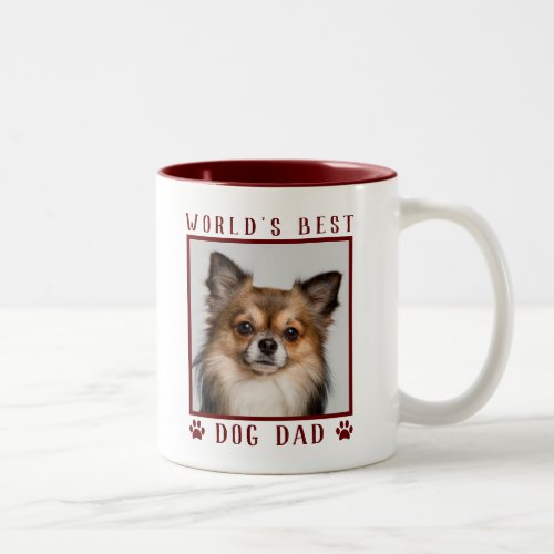 Worlds Best Dog Dad Paw Prints Pet Photo Burgundy Two_Tone Coffee Mug