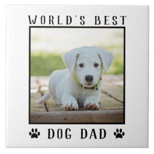 World's Best Dog Dad Paw Prints Pet Photo Frame Ceramic Tile