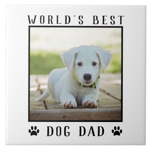 Worlds Best Dog Dad Paw Prints Pet Photo Frame Ceramic Tile