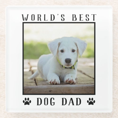 Worlds Best Dog Dad Paw Prints Pet Photo Frame Glass Coaster