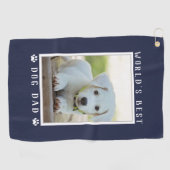 World's Best Dog Dad Paw Prints Pet Photo Navy Golf Towel (Horizontal)