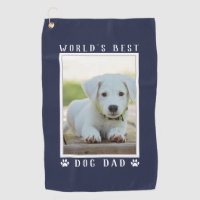 World's Best Dog Dad Paw Prints Pet Photo Navy Golf Towel