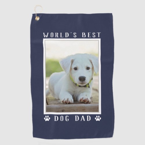 Worlds Best Dog Dad Paw Prints Pet Photo Navy Golf Towel
