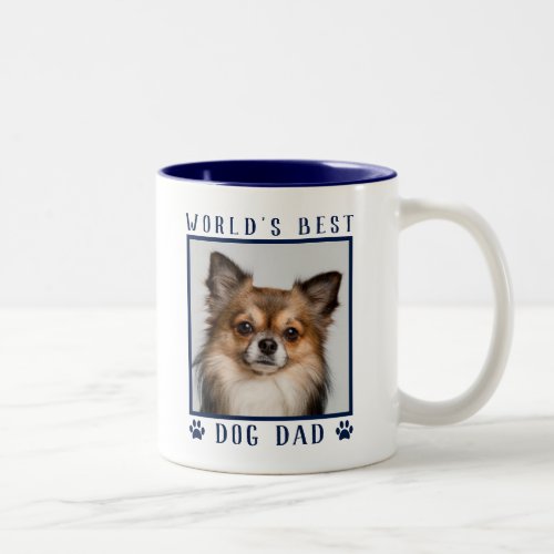 Worlds Best Dog Dad Paw Prints Pet Photo Navy Two_Tone Coffee Mug