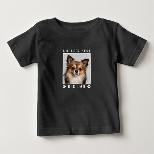Worlds Best Dog Dad Paw Prints Pet Photo on Black Baby T_Shirt