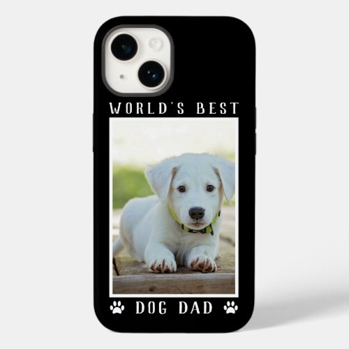 Worlds Best Dog Dad Paw Prints Pet Photo on Black Case_Mate iPhone 14 Case