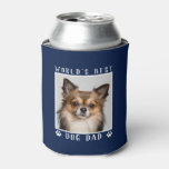 World&#39;s Best Dog Dad Paw Prints Pet Photo on Navy Can Cooler