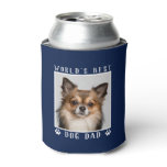 World's Best Dog Dad Paw Prints Pet Photo on Navy Can Cooler