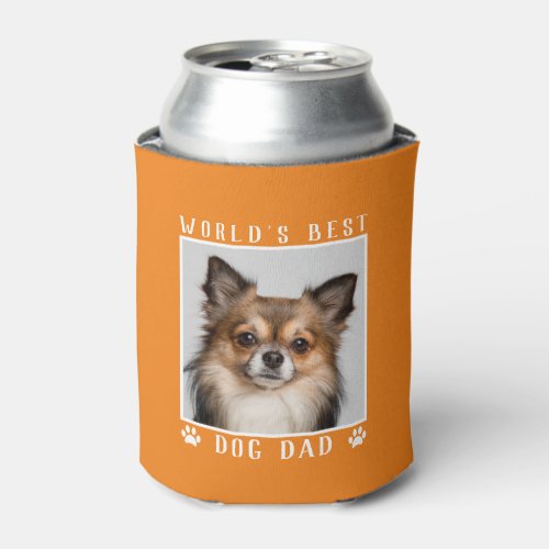 Worlds Best Dog Dad Paw Prints Pet Photo Orange Can Cooler