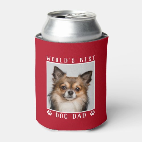 Worlds Best Dog Dad Paw Prints Pet Photo Red Can Cooler