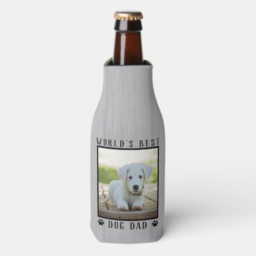 Worlds Best Dog Dad Paw Prints Pet Photo Rustic Bottle Cooler