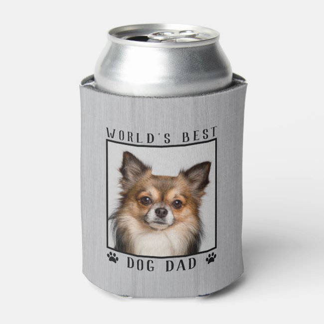 World's Best Dog Dad Paw Prints Pet Photo Rustic Can Cooler