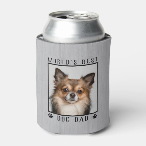 Worlds Best Dog Dad Paw Prints Pet Photo Rustic Can Cooler