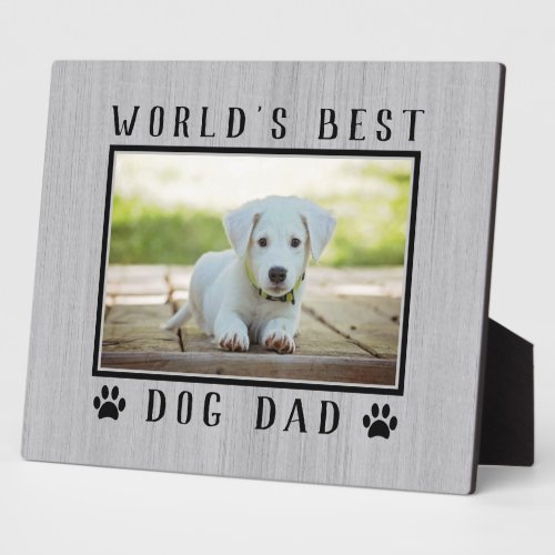 Worlds Best Dog Dad Paw Prints Pet Photo Rustic Plaque