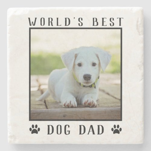 Worlds Best Dog Dad Paw Prints Pet Photo Stone Coaster