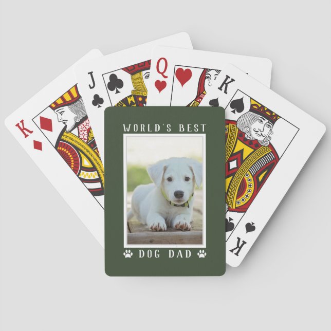 World's Best Dog Dad Paw Prints Photo Green Poker Cards (Back)