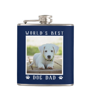 World's Best Dog Dad Paw Prints Photo Navy 6 oz Flask