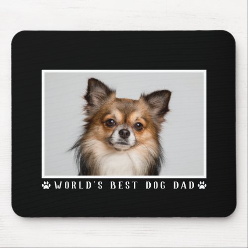 Worlds Best Dog Dad Paw Prints Photo on Black Mouse Pad