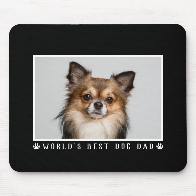 World's Best Dog Dad Paw Prints Photo on Black Mouse Pad (Front)