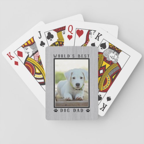Worlds Best Dog Dad Paw Prints Photo Rustic Playing Cards